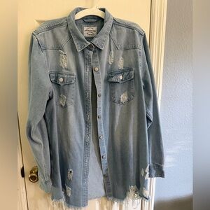 American Bazi Light Blue Distressed Denim Jacket